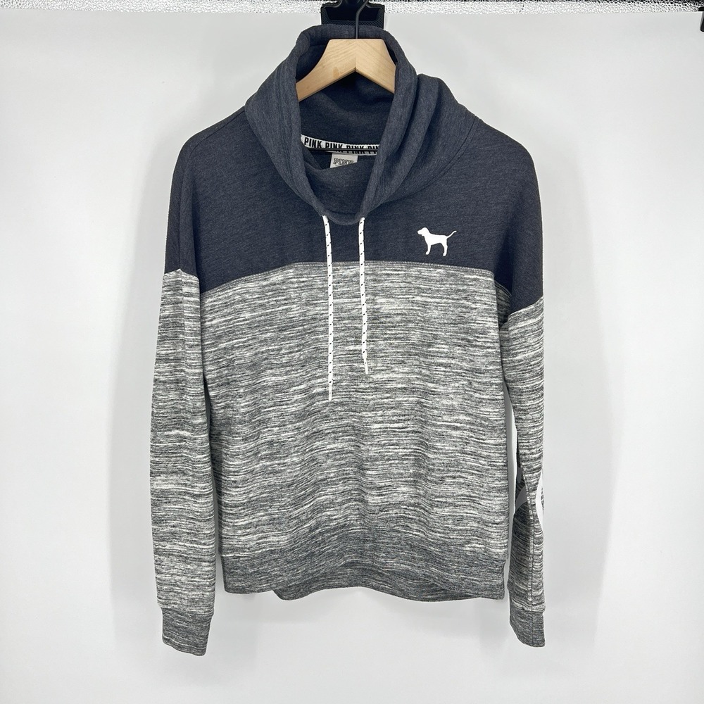 Pink Victoria's Secret Colorblock Pullover Hoodie Black/Gray Logo Size Small
